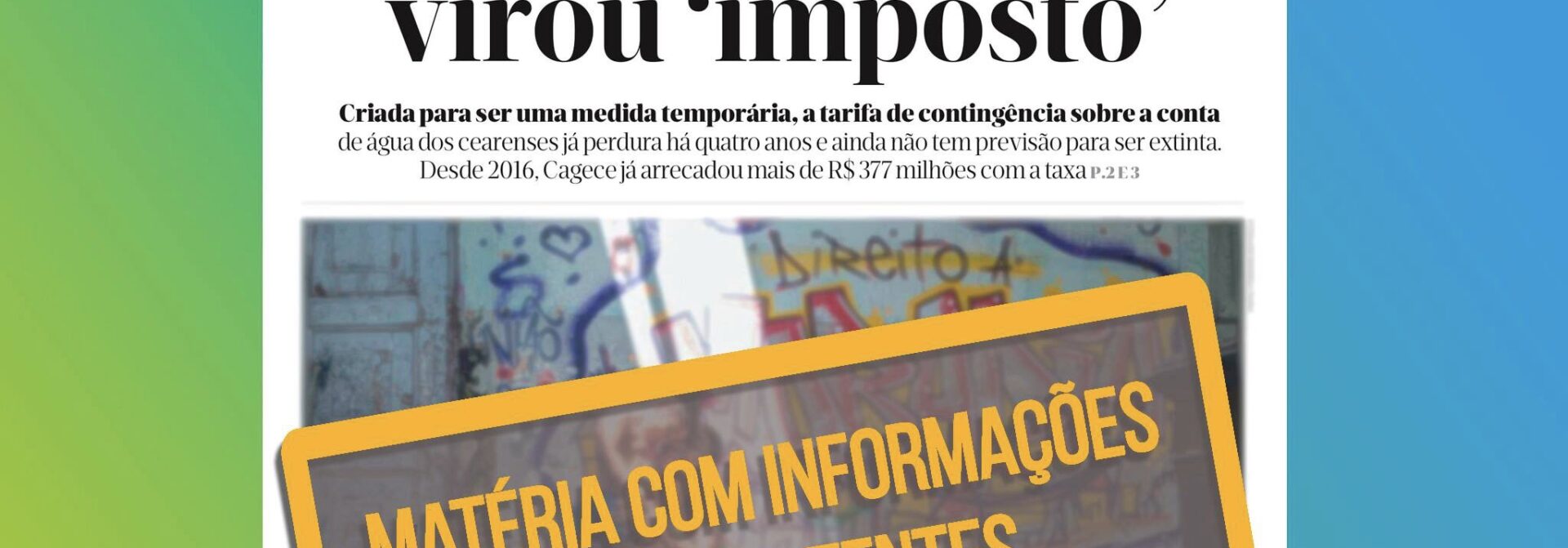 Cagece esclarece sobre Tarifa de Contingência após matéria veiculada com informações inconsistentes