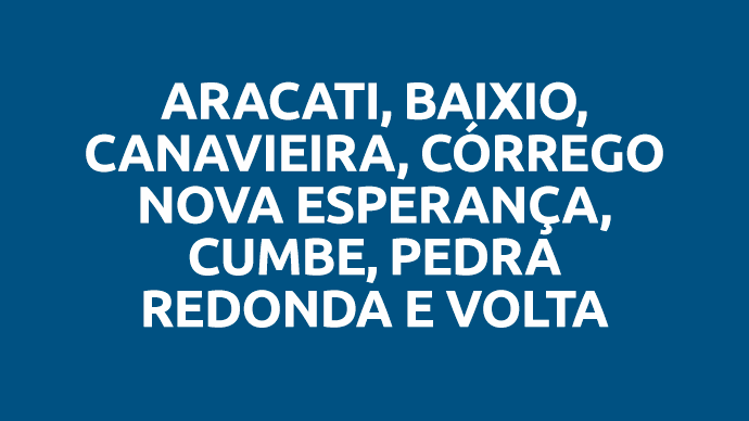 Aracati, Baixio, Canavieira, Córrego Nova Esperança, Cumbe, Pedra Redonda e Volta